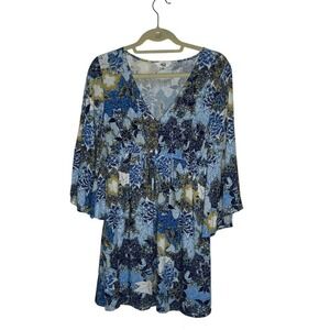 Jack By BB‎ Dakota Bell Sleeves V-Neck Blue Floral Print Dress/Coverup Sz M
